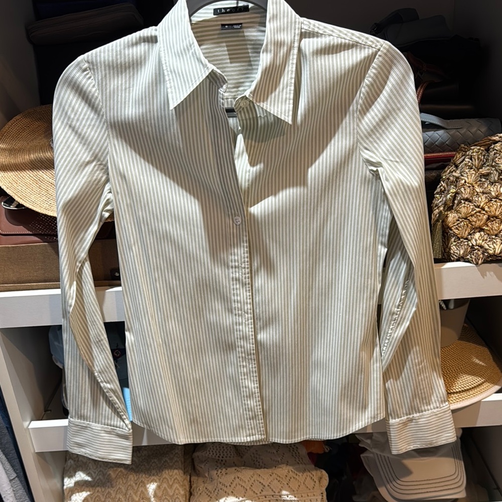 Theory Light Gray Striped Shirt